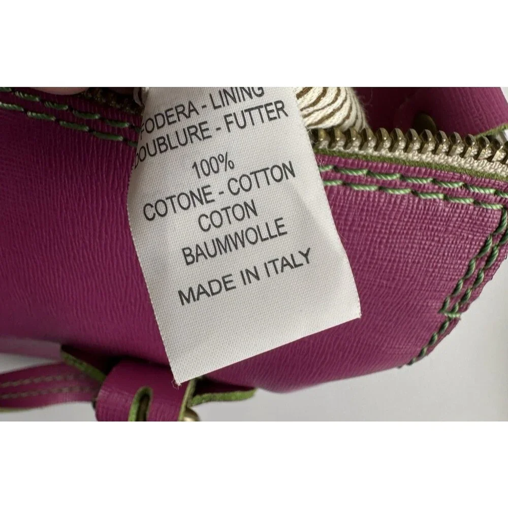 Sofia C Pink Leather‎ Satchel Purse Handbag Zip Green Crossbody Double Handles